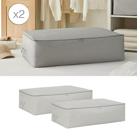 Ocean Home Textile 2'li Mega Boy Gri Balıksırtı Baza Altı Hurç Set 74 X 46 X 22 Cm