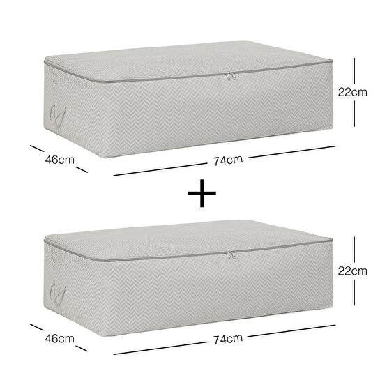 Ocean Home Textile 2'li Mega Boy Gri Balıksırtı Baza Altı Hurç Set 74 X 46 X 22 Cm