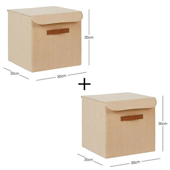 Ocean Home Textile 2'li Jüt Keten Kumaş Kutu Set 30 X 30 X 30 Cm