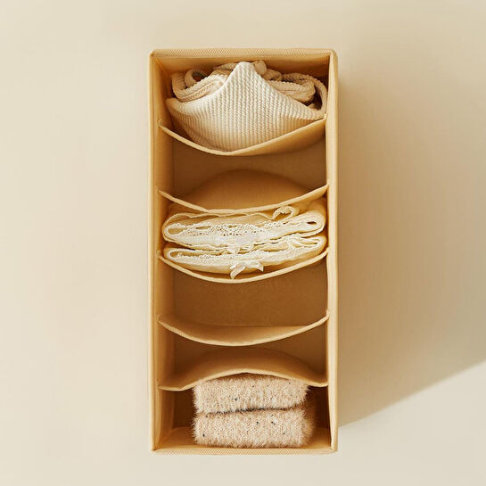 Ocean Home Textile 3'lü 6 Bölmeli Bej Balıksırtı Çekmece İçi Düzenleyici Kutu Set
