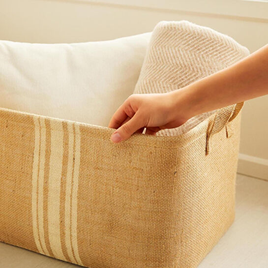 Ocean Home Textile 2'li Çizgili Jüt Sepet Set 1 Adet 42 X 31 X 25 / 1 Adet 36 X 40 Cm