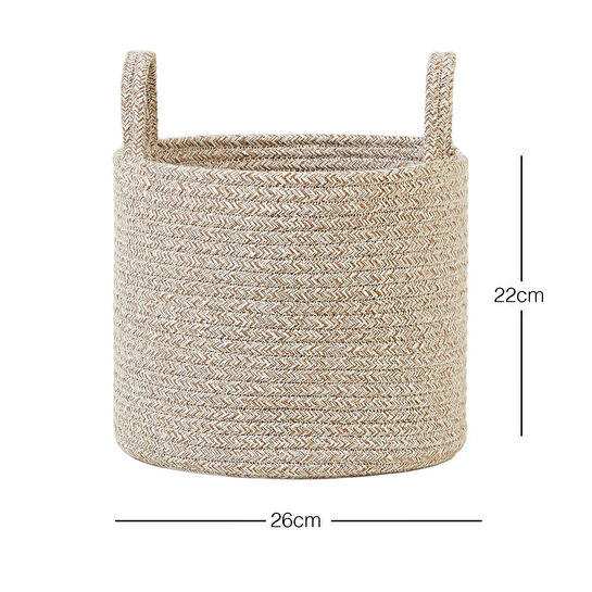 Ocean Home Textile Bej Kırçıllı Pamuklu Halat Sepet 26 X 22 Cm