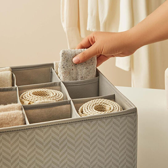 Ocean Home Textile 4'lü Bölmeli Gri Balıksırtı Çekmece İçi Düzenleyici Kutu Set