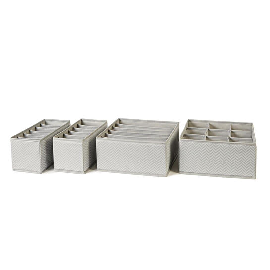 Ocean Home Textile 4'lü Bölmeli Gri Balıksırtı Çekmece İçi Düzenleyici Kutu Set
