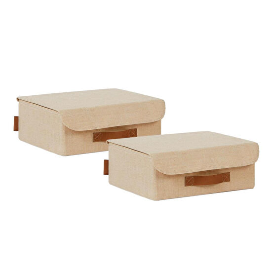 Ocean Home Textile 2'li Jüt Keten Kumaş Kapaklı Kutu Set 30 X 23 X 11 Cm
