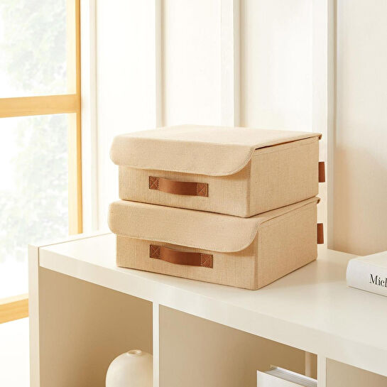 Ocean Home Textile 2'li Jüt Keten Kumaş Kapaklı Kutu Set 30 X 23 X 11 Cm