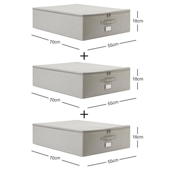 Ocean Home Textile 3'lü Büyük Boy Gri Balıksırtı Destekli Hurç Set 55 X 70 X 18 Cm