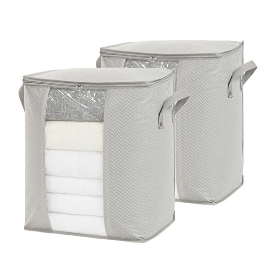 Ocean Home Textile 2'li Pvc Pencereli Gri Balıksırtı Hurç Set 45 X 30 X 50 Cm