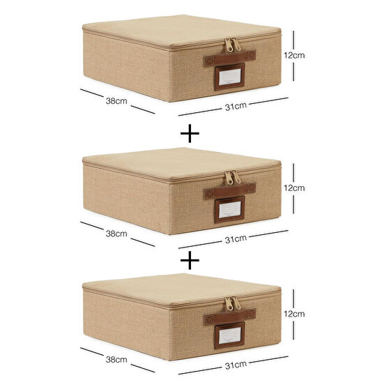 Ocean Home Textile 3'lü Küçük Boy Jüt Destekli Hurç Set 31 X 38 X 12 Cm