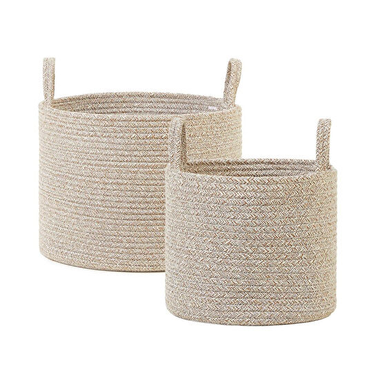 Ocean Home Textile 2'li Bej Kırçıllı Pamuklu Halat Sepet Set 26 X 22 / 35 X 27 Cm