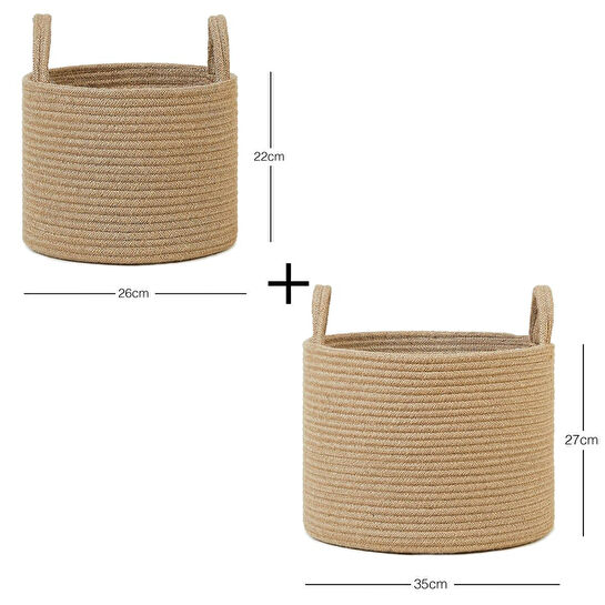 Ocean Home Textile 2'li Jüt Halat Sepet Set 26 X 22 / 35 X 27 Cm