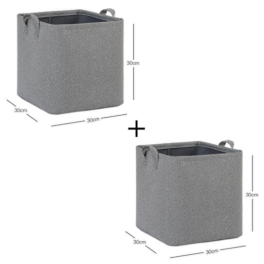 Ocean Home Textile 2'li Antrasit Renk Dokulu Kumaş Sepet Set 30 X 30 X 30 Cm