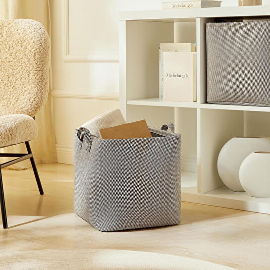 Ocean Home Textile 2'li Antrasit Renk Dokulu Kumaş Sepet Set 30 X 30 X 30 Cm