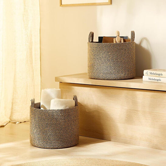Ocean Home Textile 2'li Siyah Kırçıllı Jüt Halat Sepet Set 35 X 27 Cm