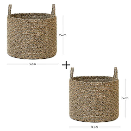 Ocean Home Textile 2'li Siyah Kırçıllı Jüt Halat Sepet Set 35 X 27 Cm