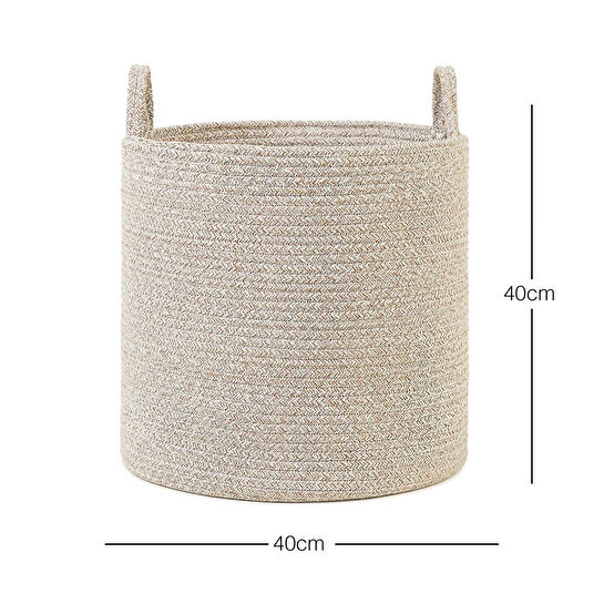 Ocean Home Textile Bej Kırçıllı Pamuklu Halat Sepet 40 X 40 Cm