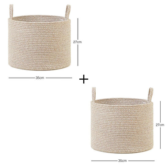 Ocean Home Textile 2'li Bej Kırçıllı Pamuklu Halat Sepet Set 35 X 27 Cm