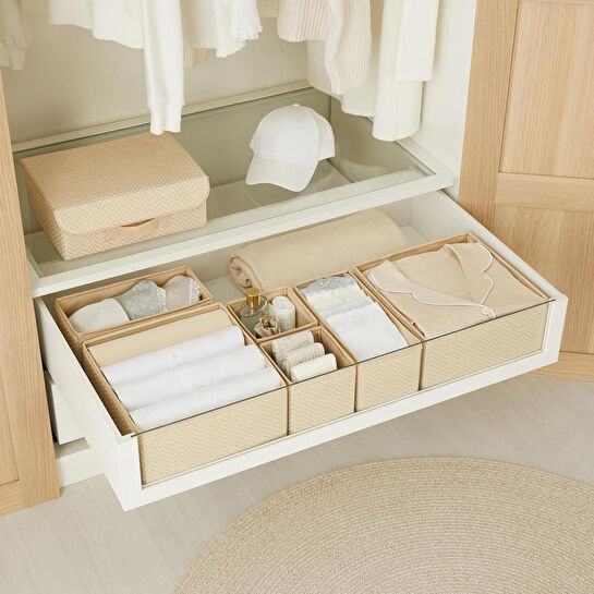 Ocean Home Textile 6'lı Bej Balıksırtı Çekmece İçi Düzenleyici Kutu 2 Adet 28 X 28 X 13 / 2 Adet 28 X 13 X 13 / 2 Adet 14 X 14 X 1