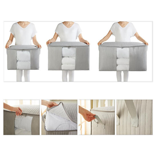 Ocean Home Textile 3'lü Pvc Pencereli Gri Renk Kapitone Hurç Set