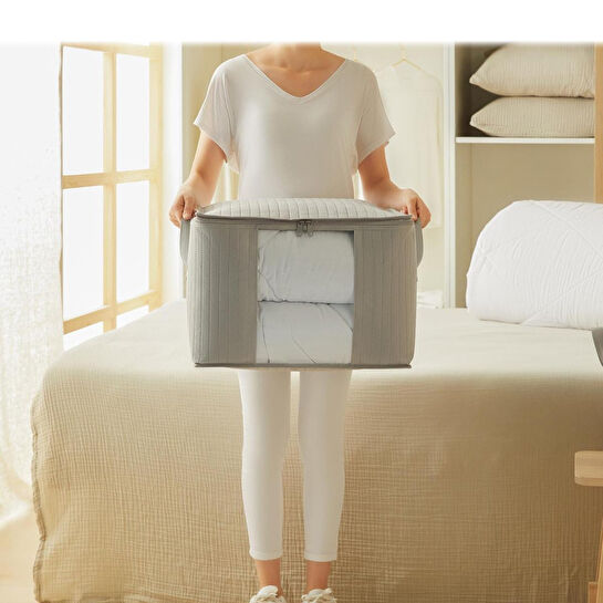 Ocean Home Textile 3'lü Pvc Pencereli Gri Renk Kapitone Hurç Set