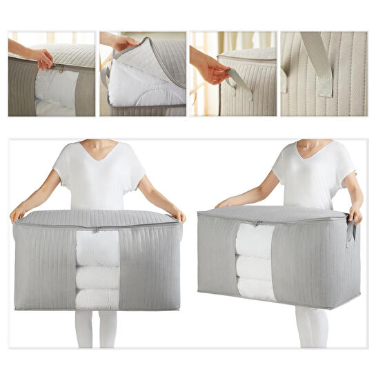 Ocean Home Textile 2'li Mega Boy Pvc Pencereli Gri Renk Kapitone Hurç Set 75 X 40 X 40 Cm