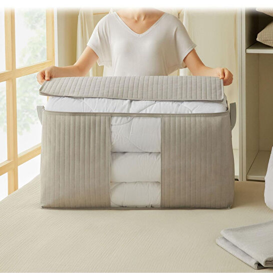 Ocean Home Textile Mega Boy Pvc Pencereli Gri Renk Kapitone Hurç 75 X 40 X 40 Cm