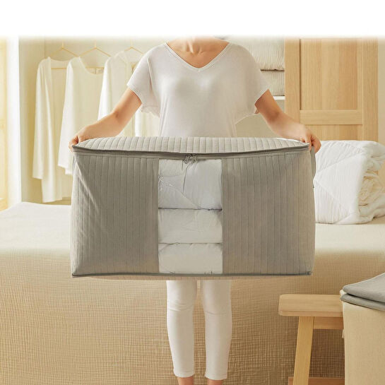 Ocean Home Textile Mega Boy Pvc Pencereli Gri Renk Kapitone Hurç 75 X 40 X 40 Cm