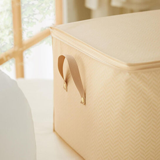 Ocean Home Textile Büyük Boy Pvc Pencereli Bej Balıksırtı Hurç 60 X 43 X 35 Cm