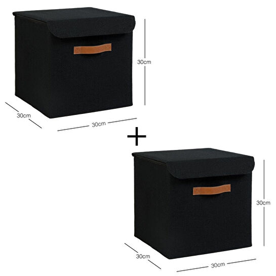 Ocean Home Textile 2'li Siyah Renk Jüt Kapaklı Kutu Set 30 X 30 X 30 Cm