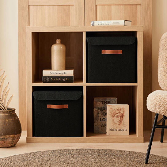 Ocean Home Textile 2'li Siyah Renk Jüt Kapaklı Kutu Set 30 X 30 X 30 Cm