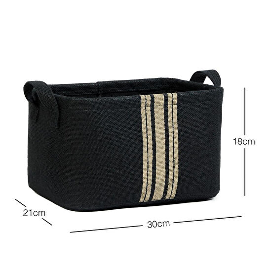 Ocean Home Textile Çizgili Siyah Renk Jüt Sepet 30 X 21 X 18 Cm