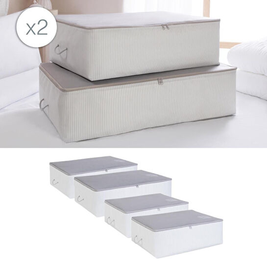 Ocean Home Textile 4'lü Gri Renk Stuff & Things Baza Altı Hurç Set