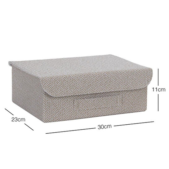 Ocean Home Textile Çekmece İçi Bej Renk Dokulu Kumaş Kapaklı Kutu 30 X 23 X 11 Cm