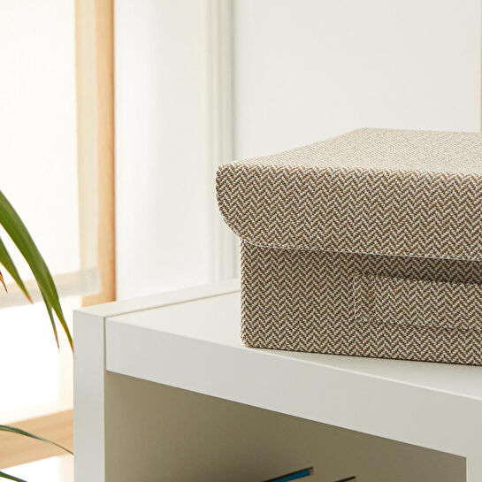 Ocean Home Textile Çekmece İçi Bej Renk Dokulu Kumaş Kapaklı Kutu 30 X 23 X 11 Cm