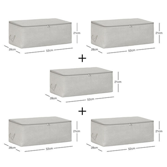 Ocean Home Textile 5'li Orta Boy Gri Balıksırtı Hurç Set 52 X 28 X 21 Cm