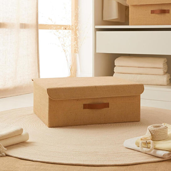 Ocean Home Textile Jüt Kapaklı Kutu 48 X 40 X 19 Cm