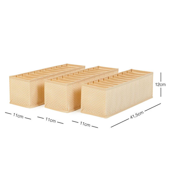 Ocean Home Textile 3'lü 10 Bölmeli Bej Balıksırtı Çekmece Düzenleyici Set