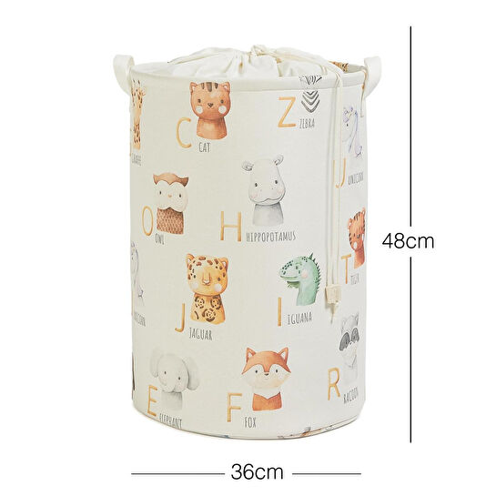 Ocean Home Textile Çocuk Odası Ağzı Büzgülü Sevimli Hayvanlar Oyuncak Sepeti 36 X 48 Cm