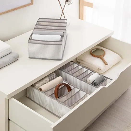Ocean Home Textile 3'lü Gri Çizgili Çekmece İçi Düzenleyici Set