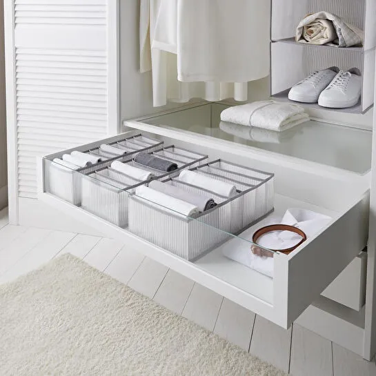 Ocean Home Textile 3'lü Gri Çizgili Çekmece İçi Düzenleyici Set