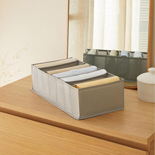 Ocean Home Textile 7 Bölmeli Gri Balıksırtı Çekmece Düzenleyici 22 X 41,5 X 12 Cm
