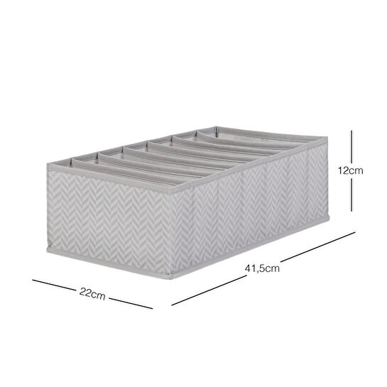 Ocean Home Textile 7 Bölmeli Gri Balıksırtı Çekmece Düzenleyici 22 X 41,5 X 12 Cm