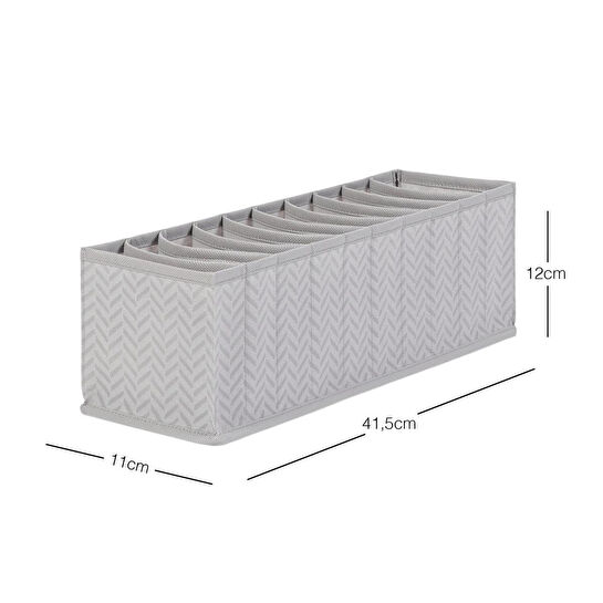 Ocean Home Textile 10 Bölmeli Gri Balıksırtı Çekmece Düzenleyici 11 X 41,5 X 12 Cm