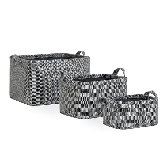 Ocean Home Textile 3'lü Antrasit Renk Dokulu Kumaş Sepet Set 24 X 17 X 12 / 30 X 21 X 18 / 36 X 27 X 22 Cm