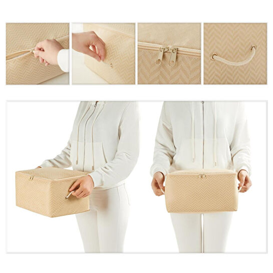 Ocean Home Textile 5'li Küçük Boy Bej Balıksırtı Hurç Set 30 X 22 X 18 Cm