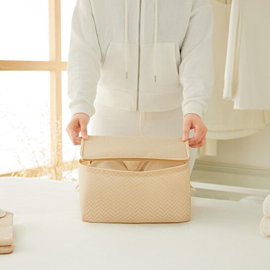 Ocean Home Textile 5'li Küçük Boy Bej Balıksırtı Hurç Set 30 X 22 X 18 Cm