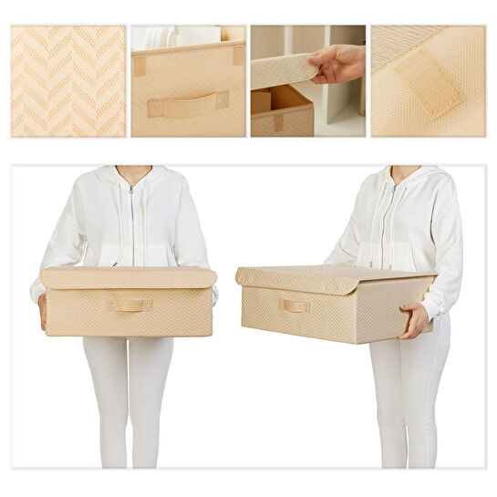 Ocean Home Textile Bej Balıksırtı Kapaklı Kutu 48 X 40 X 19 Cm