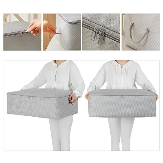 Ocean Home Textile Büyük Boy Gri Balıksırtı Baza Altı Hurç 62 X 46 X 22 Cm