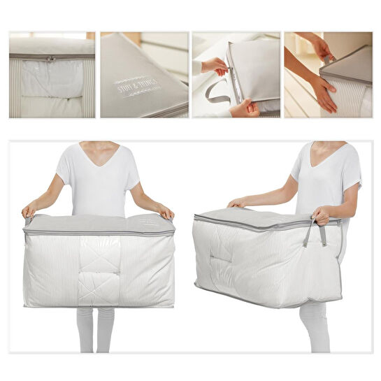 Ocean Home Textile Mega Boy Pvc Pencereli Gri Çizgili Stuff & Things Hurç 75 X 40 X 40 Cm