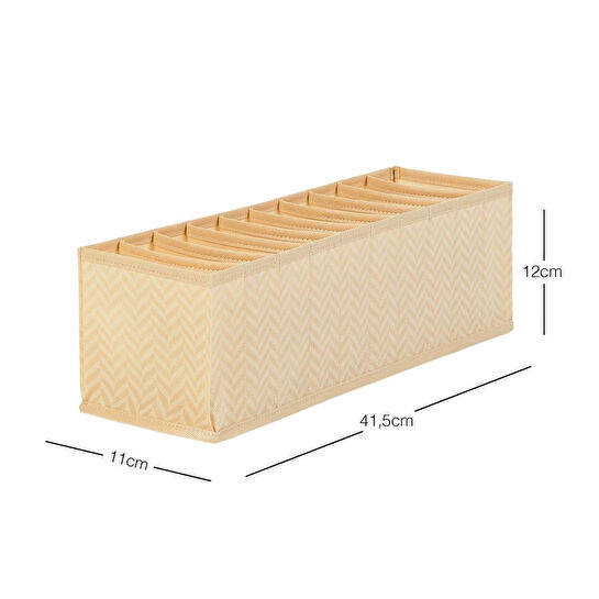 Ocean Home Textile 10 Bölmeli Bej Balıksırtı Çekmece Düzenleyici 11 X 41,5 X 12 Cm